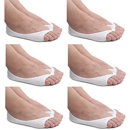 Peep Toe No Show Liner Socks for Women, Non-Skid Low Cut Open Toe Liners Socks 6 Pack Size: 5-9 (White)