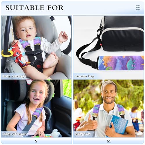 Image of Purple Dinosaurs Palm Trees Mountain Seat Belt Cover Pad 2 Pcs Soft Cute Seatbelt Covers Protector Support Head Neck Shoulder Strap for Car Seats High Chair Backpack for Adults Kids Women Men 1
