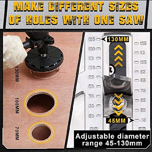 Hopbucan 1 Piece Adjustable Punching Saw Diameter 45-130MM Hole Opener Cutting Woodworking Tool, Photo Color - Image 3