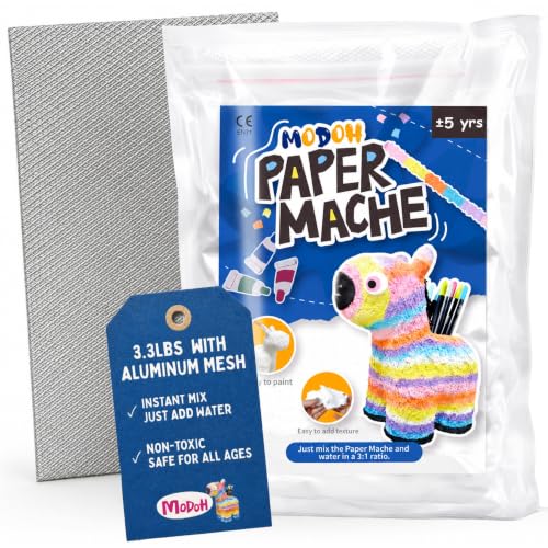 Instant Paper Mache Powder 3.3 Pounds White with Aluminum Mesh Papier Mache Mix Object to Decorate White Paper Mache Clay for Drawing Art Clay Perfect for Artists and Crafts Projects