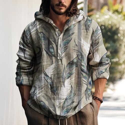 Mens Graphic Hoodies Henley Sweatshirt Casual Loose Button Down Boho Feather Oversized Hoodie Long Sleeve Shirts3