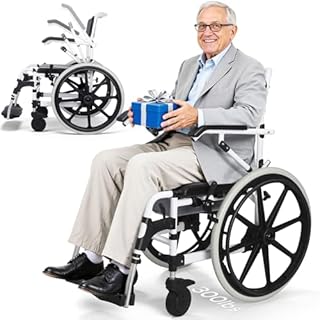 Hybodies 22" Self-Propelled Shower Wheelchair, 300LBs Heavy Duty Aluminum Shower Commode Chair with Flip-Up Armrests, Rolling Transfer Chair & Bathroom Mobility Aid for Seniors & Limited Mobility