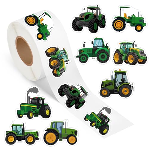 500 Pcs Tractor Stickers Roll Self Adhesive Decals Cartoon Agricultural Farm Tractor Construction Vehicle Truck Car Label for Party Supplies Decorations Water Bottle Laptop Luggage Scrapbook