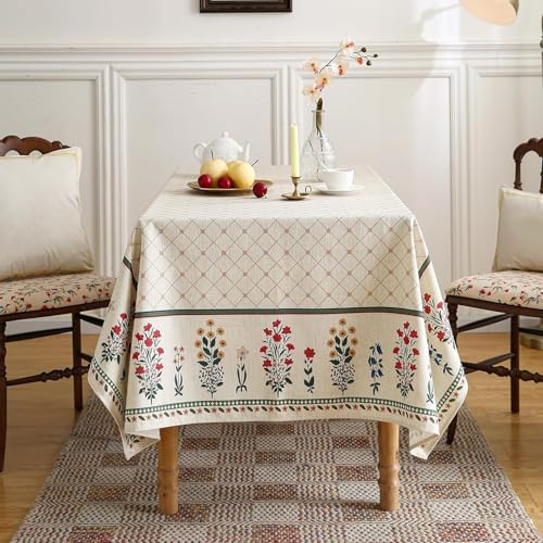 Image of ishro home Premium Dining Table Cover 6 Seater | Table Cover Cloth | Table Cloth 6 Seater - Soft European Fabric, Frill Design, Machine Washable | (Phoolwari Jahan, 56x90 Inch (6-8 Seater))