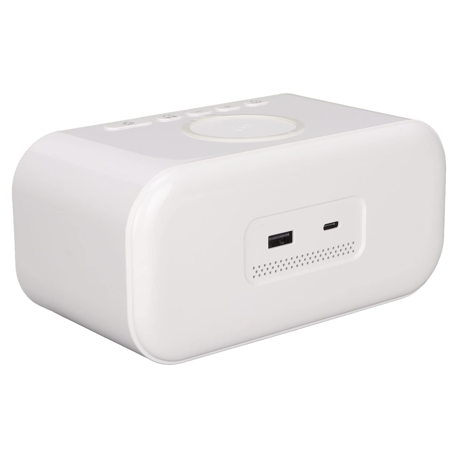 Nachtlicht-Wecker, Elegant, Einstellbare Lautstärke, LED-Uhr für Schlafzimmer und Heimdekoration, 15 W, Kabelloses Aufladen, Weiß