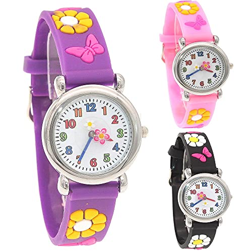 Reloj de niña Dibujos Animados en 3D Reloj de Mariposa Hermosa Reloj analógico Azul Reloj de Pulsera de Silicona para niñas y niños Relojes para niñas (Color : Rose)