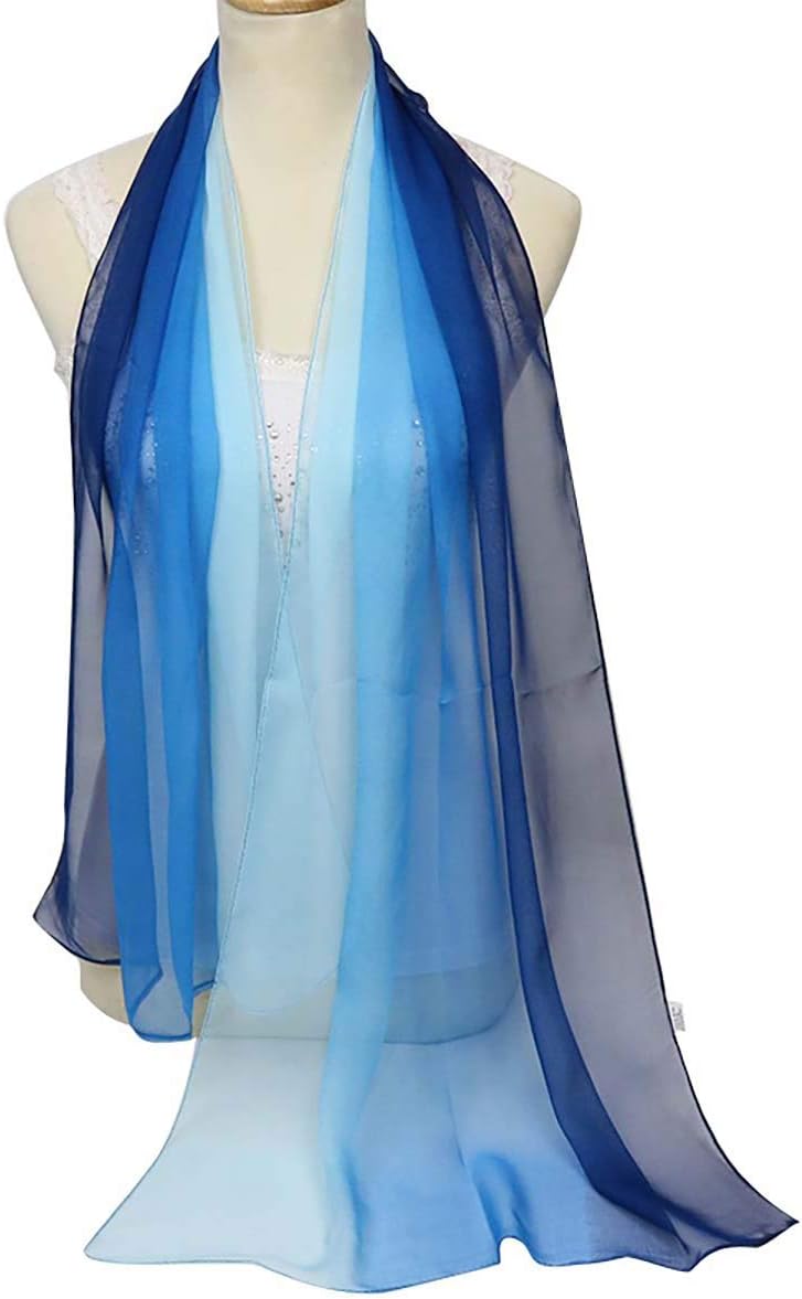 Fashion Sheer Scarf Gradient Shaded Color Long Lightweight Sunscreen Shawls Scarves for Women, Blue, 160X50CM