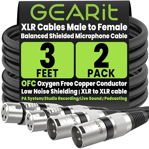 GEARit 22AWG OFC XLR Cables 3 FT 2-Pack