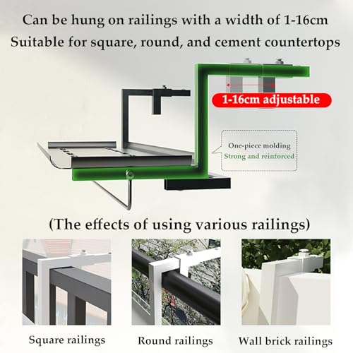 Mesa de balcón plegable ajustable verde de 60 cm para terraza 5