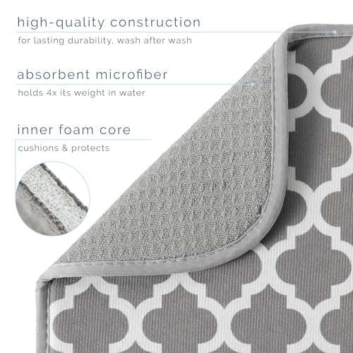 Image of S&T INC. Dish Drying Mat, 16 inch x 18 inch, Absorbent Microfiber Kitchen Counter Mat, Dish Drying Pad for Dishes, Utensils, Pots and Pans, Large, White Trellis