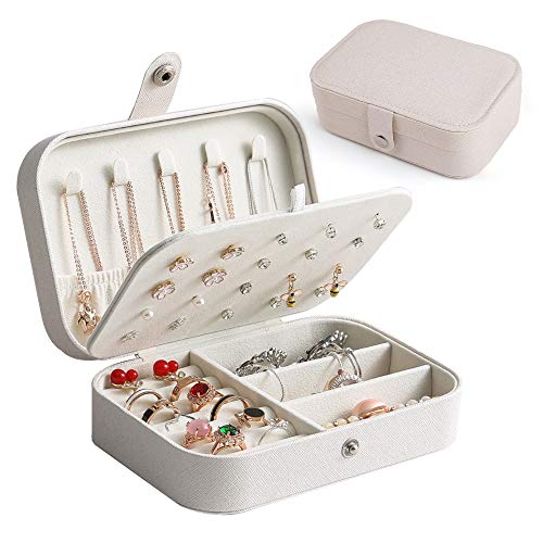 LotFancy Jewelry Box for Women, Double Layer Jewelry Organizer with Soft Velvet Liner, Portable Travel Jewelry Case for Earring Necklace Bracelet Ring Storage (White)
