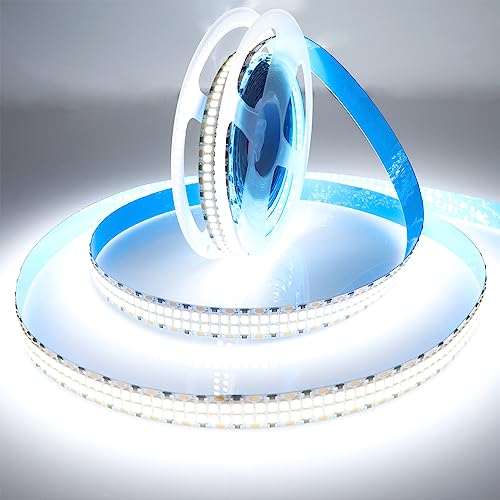 LEDENET 2835 SMD Cold White LED Strip Lights 6500K 16.4ft Double Row 2400 LEDs Flexible LED Strip Tape Light Ribbon Lamp DC 12V LED Daylight Dimmable Strip Lights for Bedroom Lighting