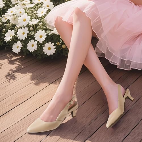 Image of PANDANINJIA Girls Dress Shoes Kitten Heels Sandals Closed Pointed Toe Slingback Flower Girl Little Big Kid Wedding Party School Pumps Shoes