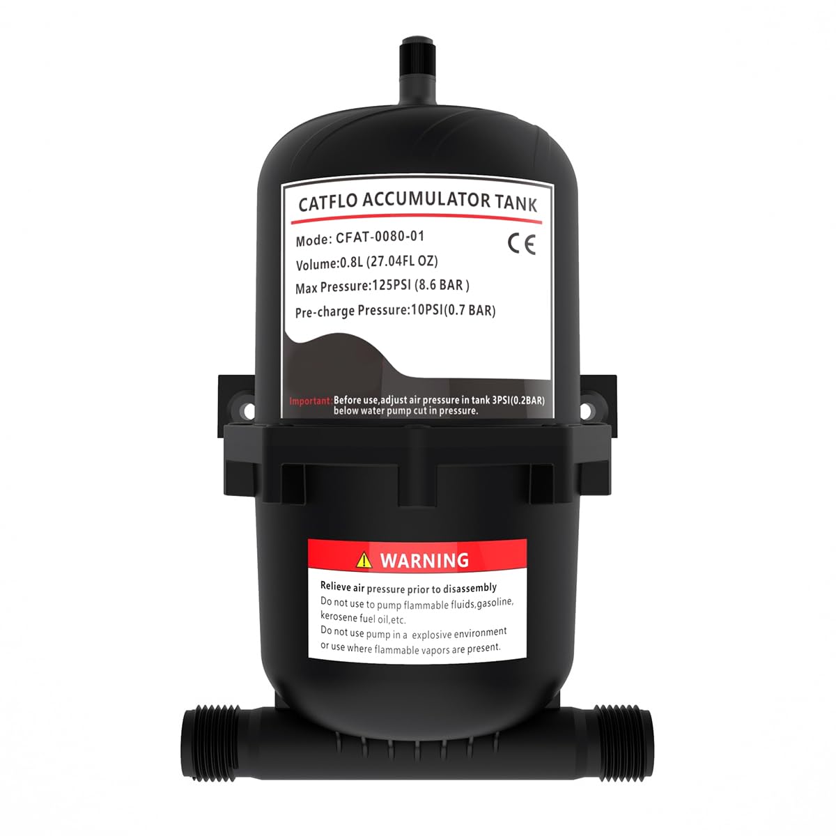 POFET Serbatoio accumulatore di Pressione da 0,8 Litri, accumulatore pressurizzato da 27,05 Once 125 PSI per Camper, Yacht, Marina, roulotte (Nero)