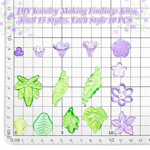 15 styles de fleurs et feuilles en acrylique violet transparent pour loisirs créatifs - 6