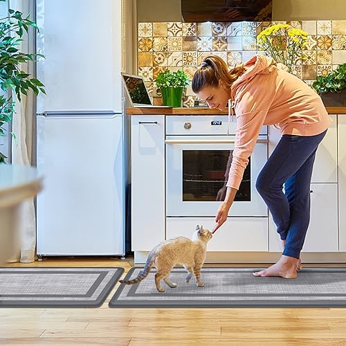 KMAT Kitchen Floor Mat [2 PCS] Cushioned Anti-Fatigue Kitchen Rug, Waterproof Non-Slip Kitchen Mats and Rugs Ergonomic Comfort Standing Foam Mat for Office, Sink, Laundry(Stylish Grey)