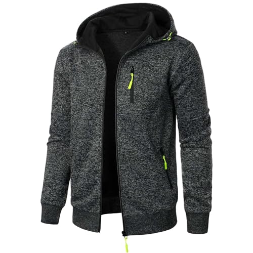 XCXC Herren Kapuzenjacke mit Reißverschluss Männer Jacke Strickjacke mit Brusttasche und Seitentaschen Trainingsjacke Freizeitjacke Übergangsjacke für Herbst Winter Alltag
