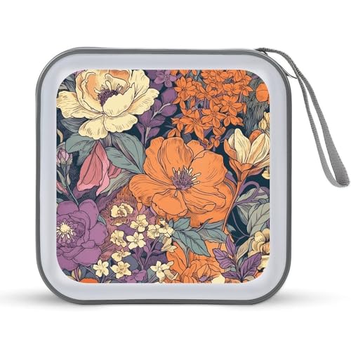 Étui de rangement CD DVD fleurs design moderne à glissière One Size