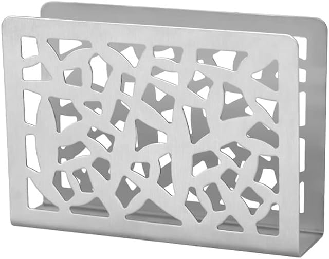 Napkin Holder Hollow Design Stainless Steel Freestanding Tissue Dispenser Dining Table Countertop Napkin Rack for Table Silver
