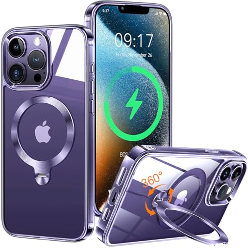 HaloArt 360° Drehbarer Ständer Magnetische Hülle für iPhone 14 Pro Max [Stabilster Unsichtbarer CD-Ring Ständer für Mag-...