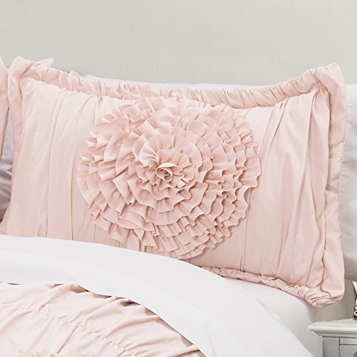 Image of Lush Decor Serena Comforter Set, 3 Piece Set, King, Blush - Ruched Ruffled Flower Design - Romantic Ruffle Bedding Set - Vintage Glam & Farmhouse Bedroom Decor