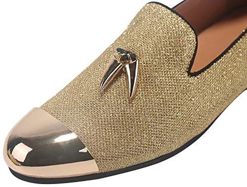 ELANROMAN Men's Loafers Leather Gold Tassel & Cap Toe Buckle Penny Party Wedding Prom Shoes4
