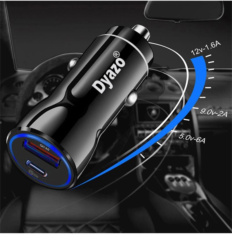 Dyazo 48W Turbo Dual Port Fast car Charger 48W Total(18W Type C PD + 30W USB)| Adapter Compatible for iPhone & Android Smartphones and Tablets (Black)