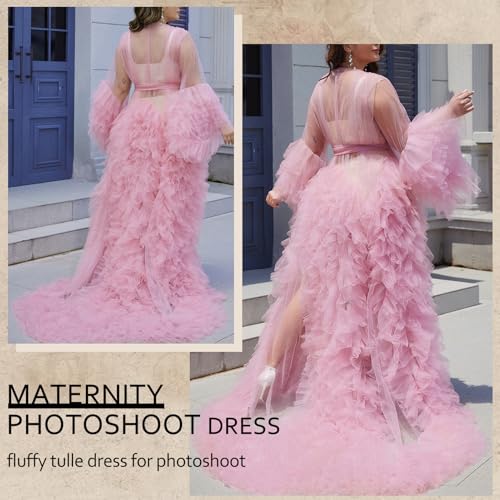 Image of BATHGOWN Sexy Illusion Long Lingerie Tulle Robe Nightgown Bathrobe Sleepwear Bridal Robe Wedding Scarf