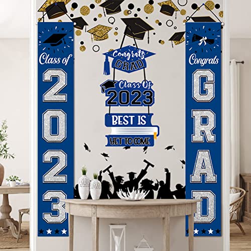 Graduation Hanging Signs For Front Door, Welcome Wreath Graduation Decorations Class Of 2023 Home Decor Indoor Outdoo Party Porch Window Wall Farmhouse (Blue) #TOP6
