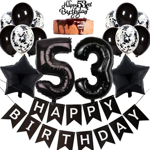 Ouceanwin Ballons Anniversaire 53 ans Femme, Kit de Decoration Anniversaire 53 ans Homme, Ballon 53 ans Anniversaire Décoration de Fête Noir, Décoration de Gâteau 53 ans Anniversaire Homme Femme