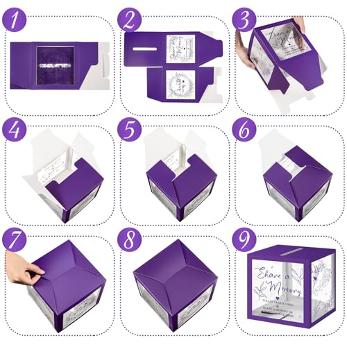 Image of Pajean 50 Pcs Greenery Share a Memory Card for Celebration of Life Cards Box with Clear Windows Memory Box for Funeral Wedding Birthday Graduation Bridal Shower Guest Card Ideas(Clear,Purple)