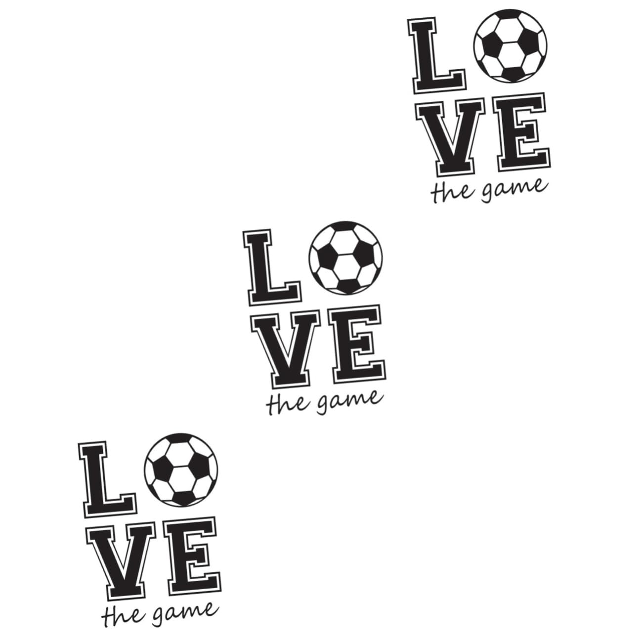 Housoutil 3piezas Pegatina De Pared De Fútbol Love Artículo Removible Stickers Decorativos Para Sala De Estar y Dormitorio Negro