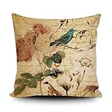 SVITFAMLI Pillow Case Victorian Paris French Botanical Rose Bird Decorative Throw Cushion Cover Flor