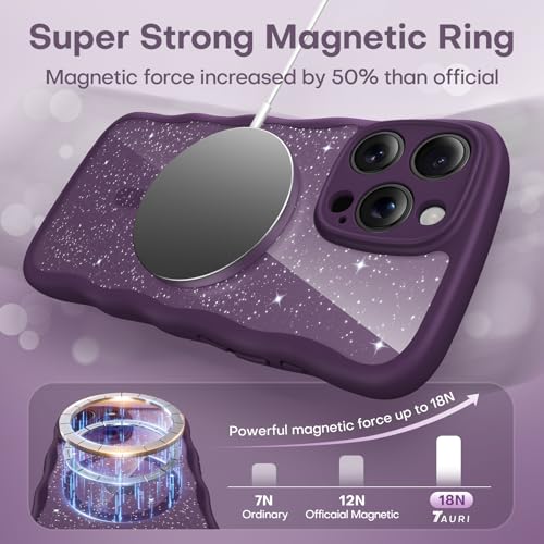 Coque ondulée iPhone 16 Pro Max antichoc à cadre bouclé et paillettes