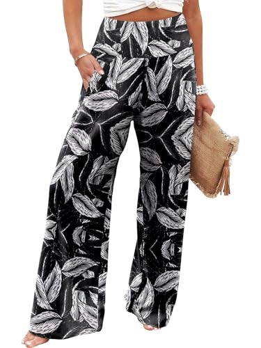 JZC Women's Palazzo Lounge Pants Casual Wide Leg Pants High Waist Flowy Toursers with Pockets