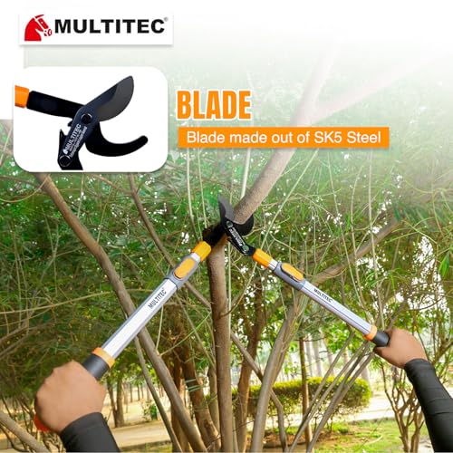 Image of MULTITEC BPL37XG Telescopic Bypass Lopper | 37-Inch Heavy Duty Branch Cutter for Green Wood | Power Gear Tree Pruner with Extendable Aluminium Handles & Shock-Absorbing Grip | Carbon Steel Blade