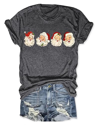 Tis The Season Shirts for Women Christmas Shirt Cute Snowman Christmas Tree Cakes Graphic Tees Winter Tops (Santa,L)