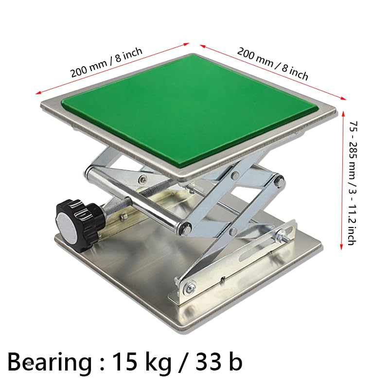 Image of Stainless Steel Lab Jack with Rubber Pad, Stand Table Lift Laboratory Mini Scissor Stand Platform ((8 inch x 8 inch, 15kg / 33b))