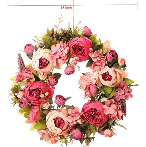 Artficialflower Peony Wreaths For Front Door Spring Wreaths 16 Inch Front Door Wreaths Summer Wreaths Fall Wreaths For Outside Door Or Window Decor #TOP1