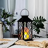 Simplelight 11 Inch Decorative Lanterns-IP44 Waterproof Outdoor Hanging Lantern, Battery Operated Decorative Lantern for Patio, Table, Fireplace with Timer, Black Color (1)