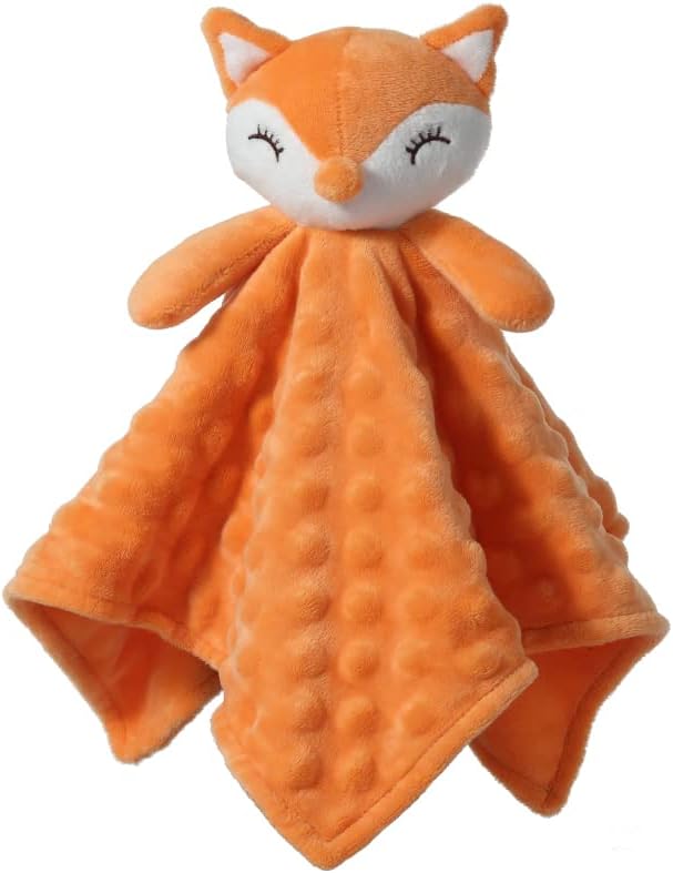 CREVENT Soft Plush Animal Face Security Blankets for Boys and Girls, Great Gifts for Birthday Baby Shower (Orange Fox)