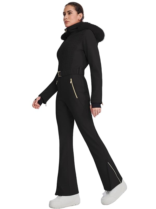 YEEFINE Women's One Piece Ski Suit Waterproof Snowsuits Insulated Snowboard Snow Suits Jacket Outfits Slim Fit Jumpsuits(Black,S) by YEEFINE - Image 7