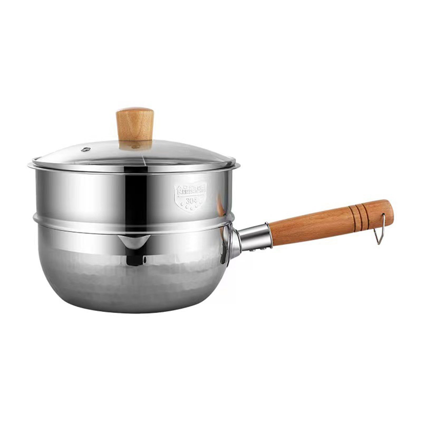 RSBFER Traditioneller japanischer Yukihira-Kochtopf mit Antihaftbeschichtung, Edelstahl-Milchsaucentopf mit Glasdeckel und Dampfgarer für Ramen und Milch,20cm/7.9in