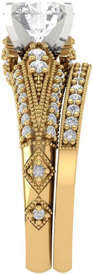 Clara Pucci 14K Yellow/White Gold Wedding Set - Moissanite Solitaire with Accents Engagement Ring and Stackable Simulated Diamond Wedding Band for Women - Bridal Engagement Set