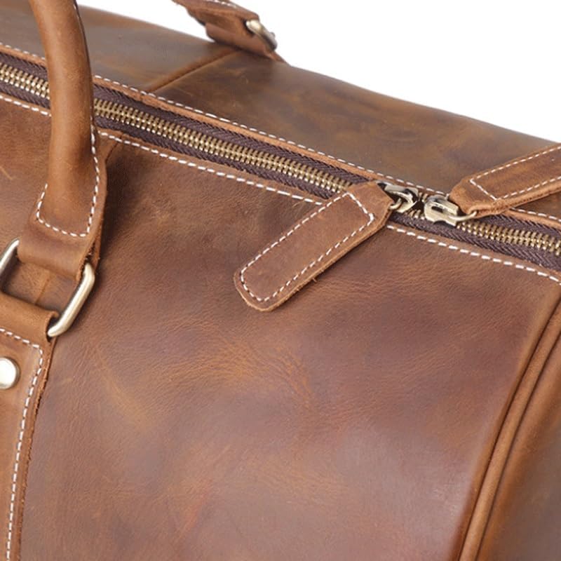 Retro Travel Bag Outer Layer of Genuine Leather Hand Held Fitness Single Shoulder Crossbody