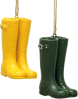 The Bridge Collection 2.5" Black and Yellow Rain Boots Ornaments - Set of 2 Miniature Work Boots Galoshes Christmas Ornaments - Rubber Shoes Gift for Gardeners