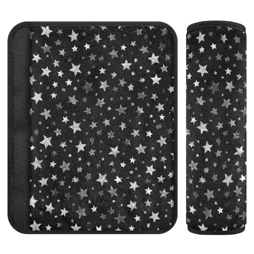 Image of 2 Pack Seatbelt Covers Seat Belt Cover Pad for Adults Boys Girls Car Seat Strap Covers Pads Cushion Universal Shoulder Strap Pad Protector for Backpack Camera Bag 6.5 Inch Sparkly Silver Stars