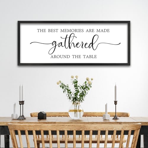 ZZJJHYWGQ The Best Memories Are Made Gathered Around The Table Wall Art 40"x15" Large Dining Room Wood Framed Signs Kitchen Wall Hanging Decor (Black)