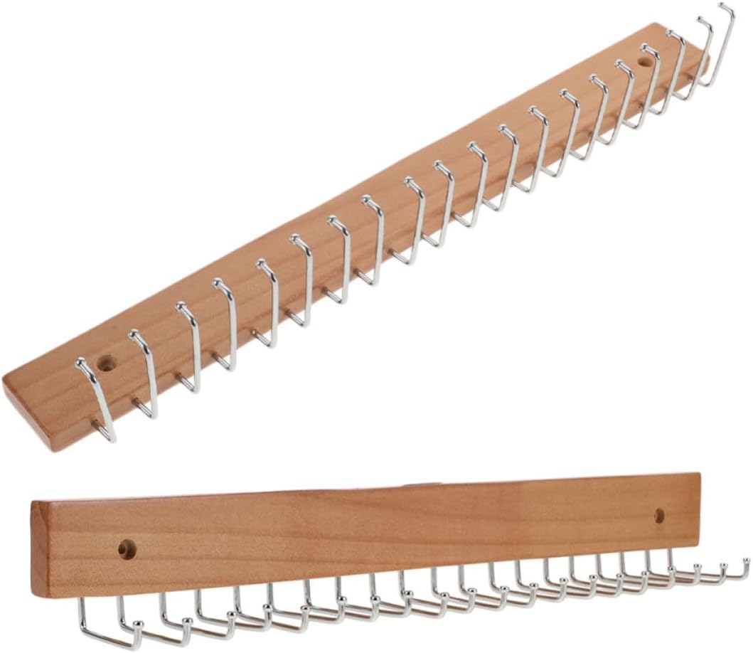 2pcs Wall Mount Tie and Belt Organizer with 20 Hooks, Wooden and Iron Construction, Resistant to Deformation, Convenient Storage for Closet and Entryways