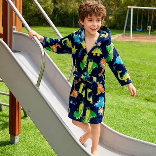 Image of Kids Bathrobe Hooded Plush Fleece Robe for Girls Boys
